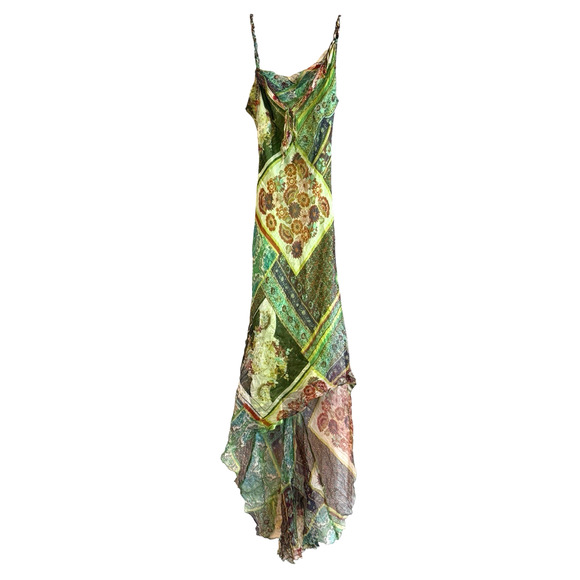 Vintage Y2K Cache Silk Dress Size 2 Beaded Asymmetric Bias Boho Fairy Whimsical - Picture 1 of 12